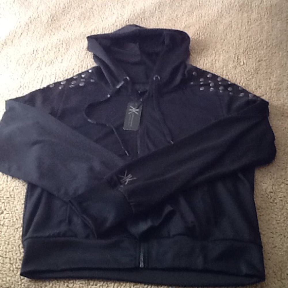 Kardashian Kollection Studded Zip Hoodie L NWT BLK